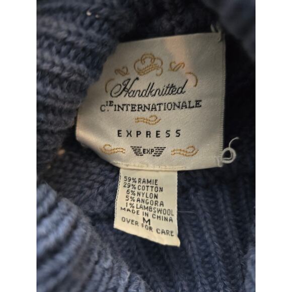 Vintage Fair Isle Blue Floral Sweater Express Handknit Medium Cozy Soft Cabin - Picture 5 of 9